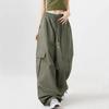 Unisex Black Cargo Pants: Loose Fit, Wide-Leg with Drawstring Design