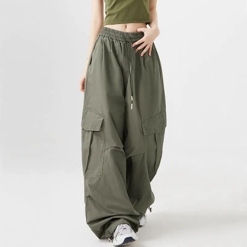 Unisex Black Cargo Pants: Loose Fit, Wide-Leg with Drawstring Design