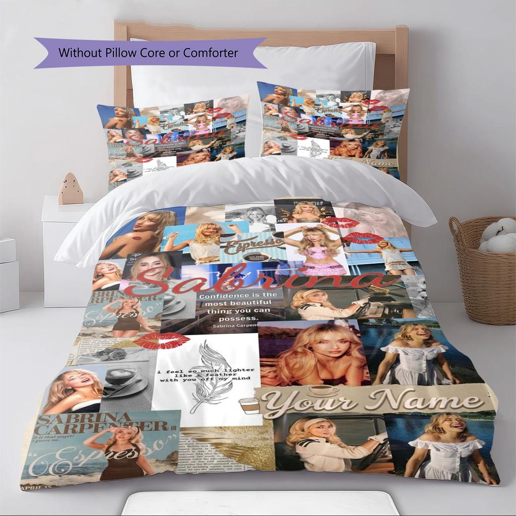 Name Custom Sabrina Carpenter Pattern Bedding Set Quilt Cover Pillowcase Home Decor Gift (1 * Duvet Cover + 2 * Pillowcase, Without Core)
