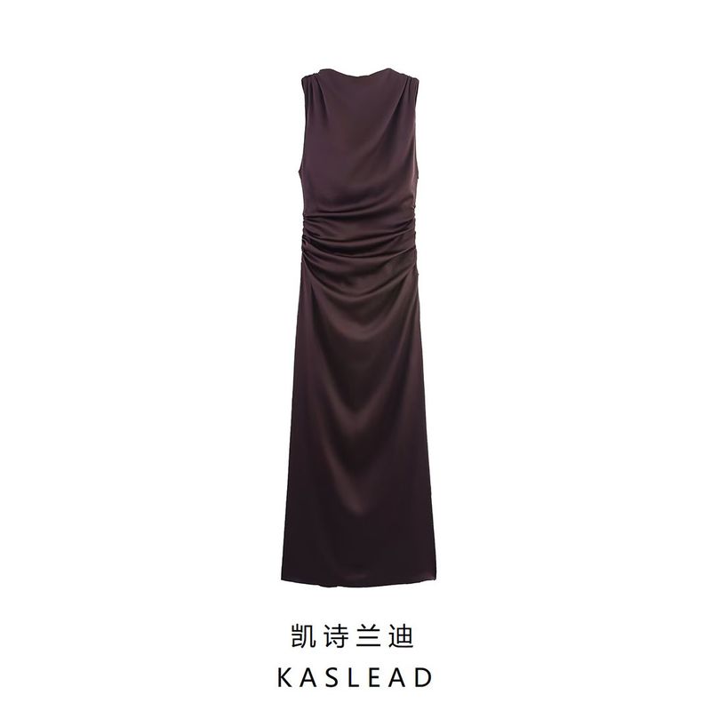 Kaslead New Women Clothes Western Style Fashion Backless Silk Satin Texture Long Dress 8391052
