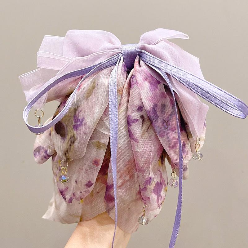 Elegant Retro Satin Bow Hair Clip for Women - Perfect for Low Ponytails and Head Ornaments