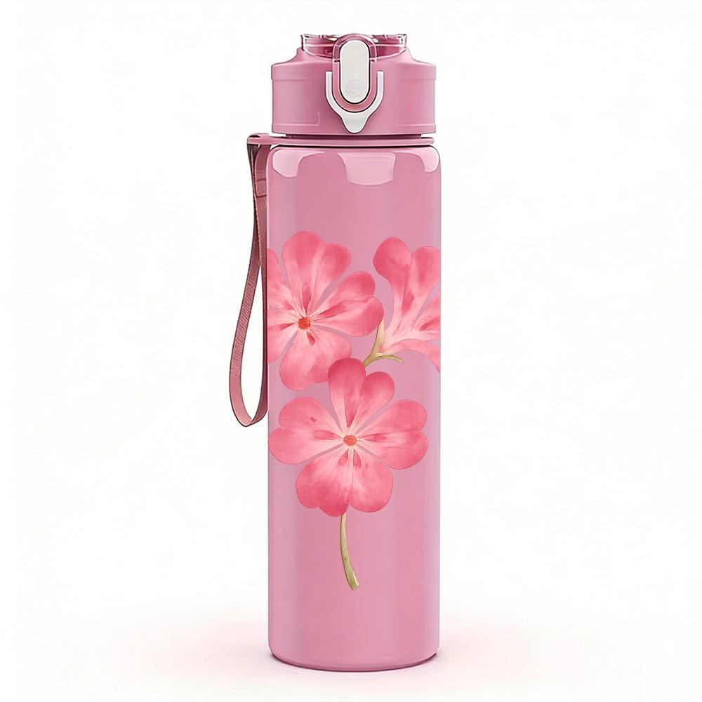 1PC Pink Cherry Blossom Flower Branch Print 750ml Color Plastic Sports Water Bottle Leakproof Flip Straw Lid Suitable for Sports Office Home Use