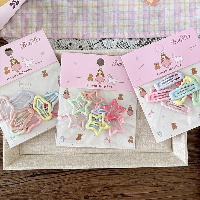 8 Pcs Sweet Candy-colored Oil-dropping Children's Versatile Star Hair Clips Bangs Hair Clips Cute Girl Bb Clips Bagged