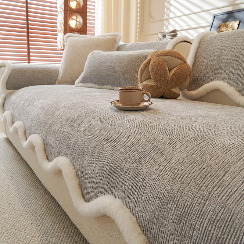 Einfacher Stil Verdickte Chenille Geformte Sofakissen Winter Reine Farbe Ganzjahres Universal Einteiliges Anti-Rutsch Sofabezug Stoff Polster 90x70cm