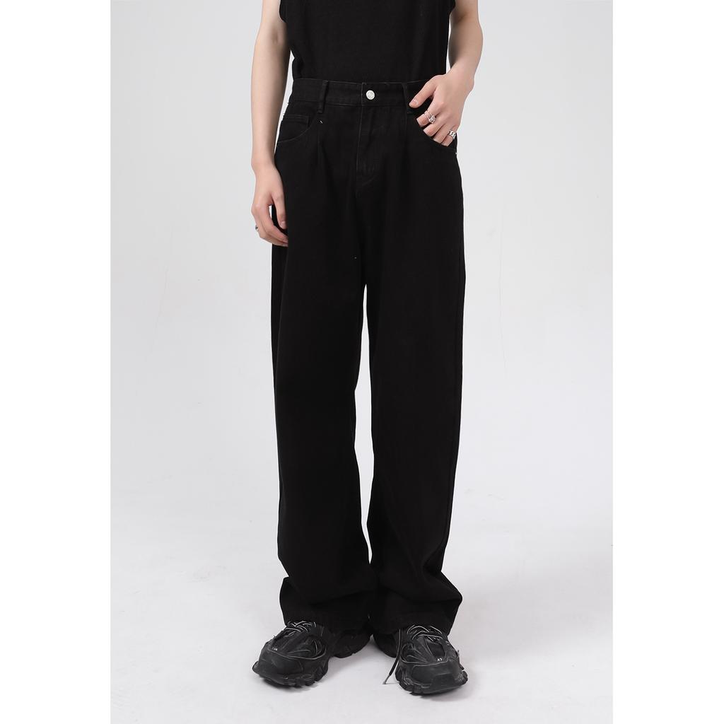 Men's Summer New Product Korean Edition Loose and Personalized Straight Wash Black Jeans for Men