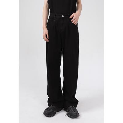 Men's Summer New Product Korean Edition Loose and Personalized Straight Wash Black Jeans for Men