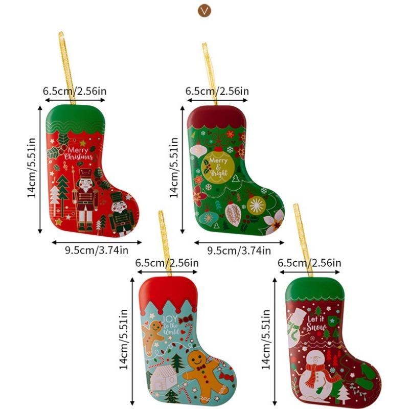 NewChristmas Tin Gift Box Set with Stocking Ornaments Holiday Candy Container and Decorative Hanging Sock for Festive Home Decor