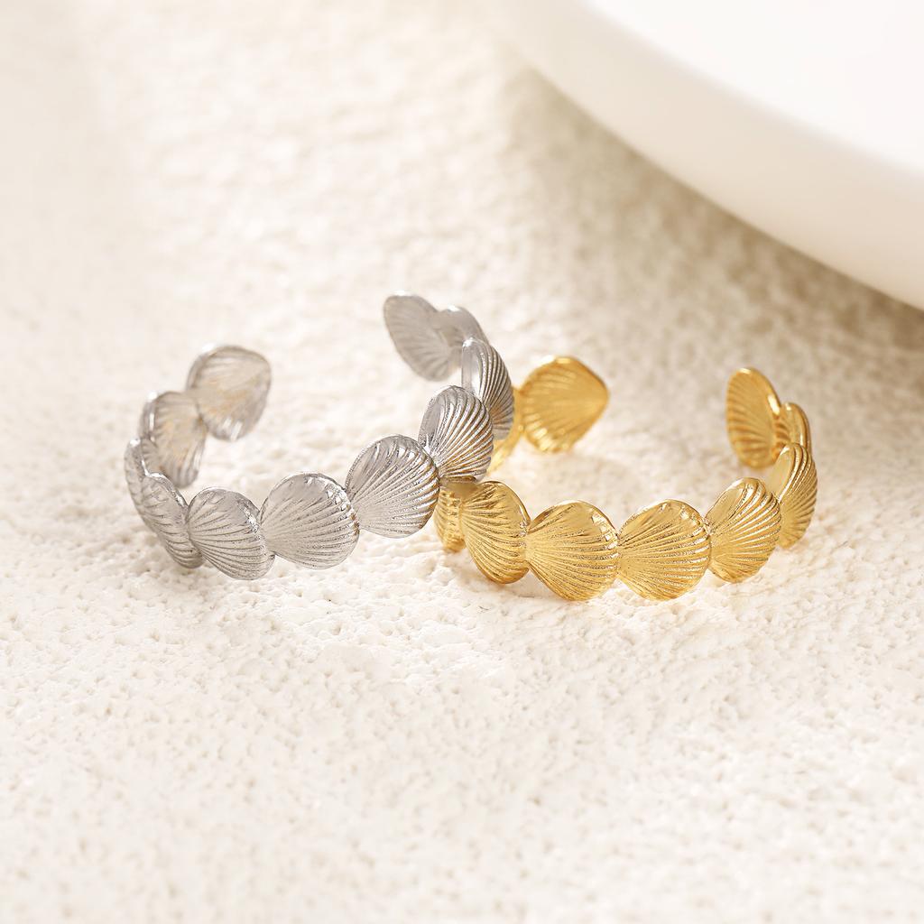 Shell Ring Stainless Steel Gold Color Women Trendy Open Rings Ocean Beach Zircon Gift Wholesale