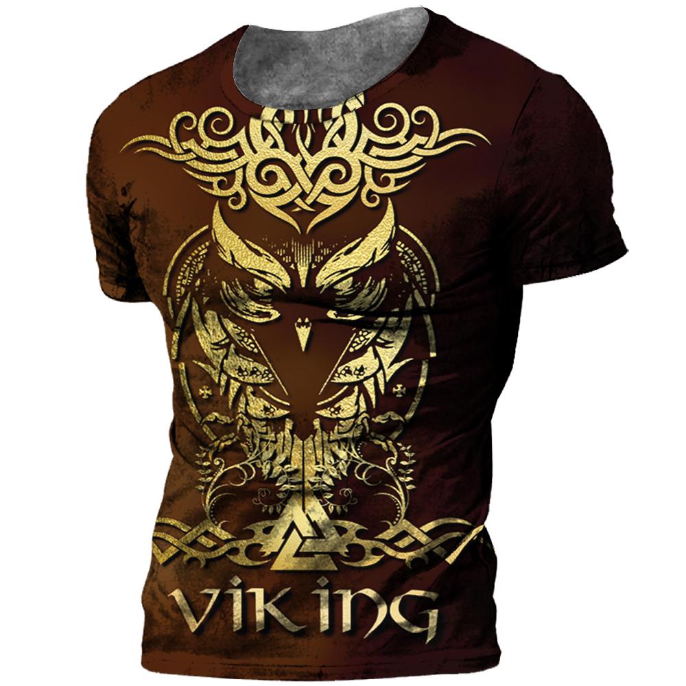 Vintage Viking Tattoo 3D Print Pánske tričko Letné Viking Odin Crew Výstrih Voľný Krátky rukáv Ležérne Topy Tričká Tričká nadmernej veľkosti