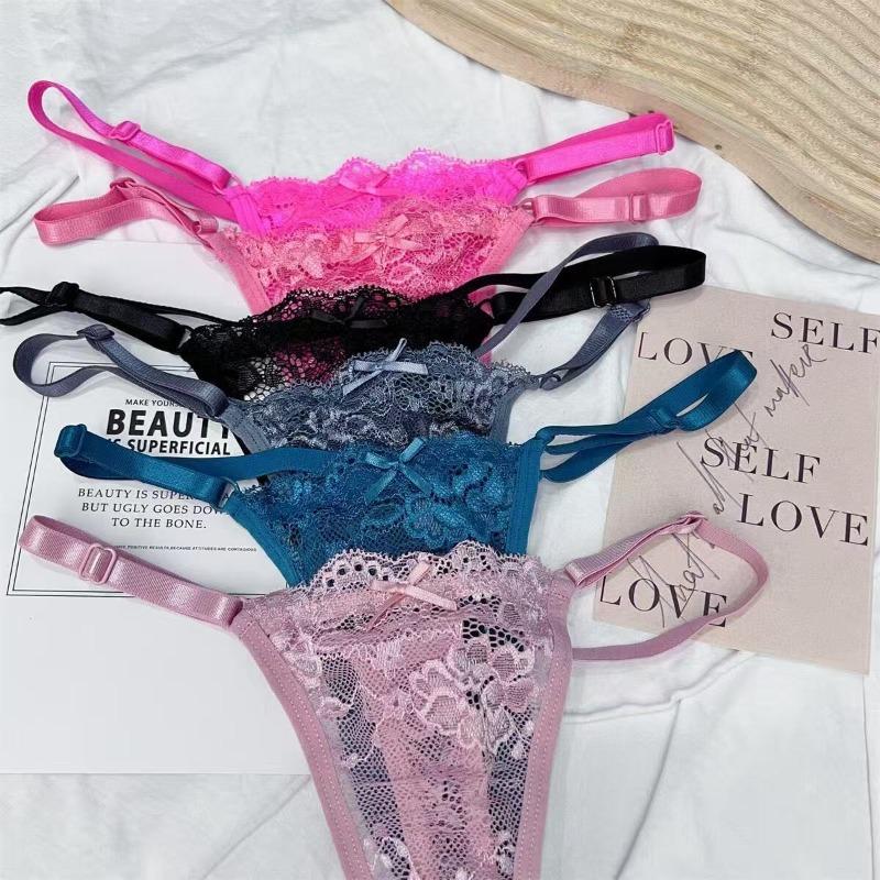 Random 5 Pack Women Lace Thong Panties Set,Adjustable Waistband Design,Plain Pattern,Multiple Colors Available,Comfortable Underwear,Sexy String