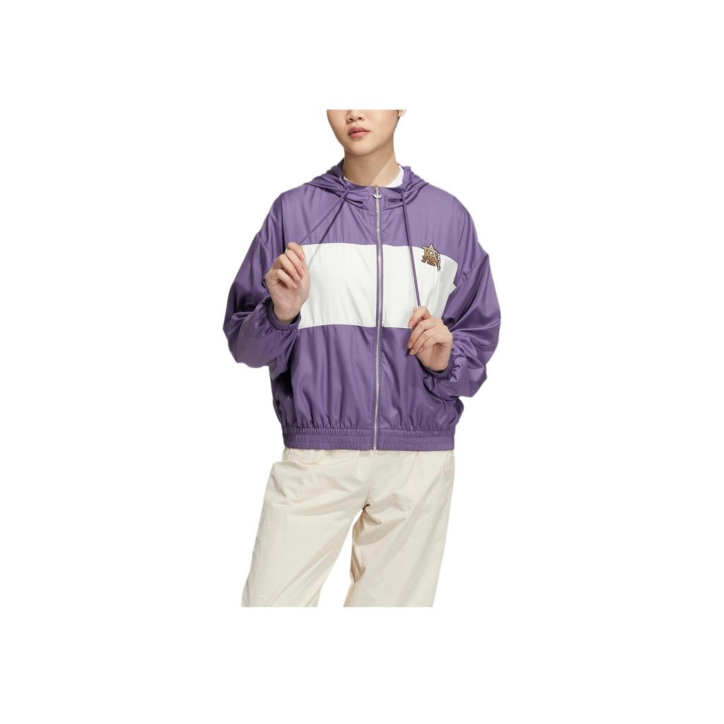 Adidas Originals FW22 Logo Print Patchwork Hooded Jacket Women Outerwear Purple HS1934