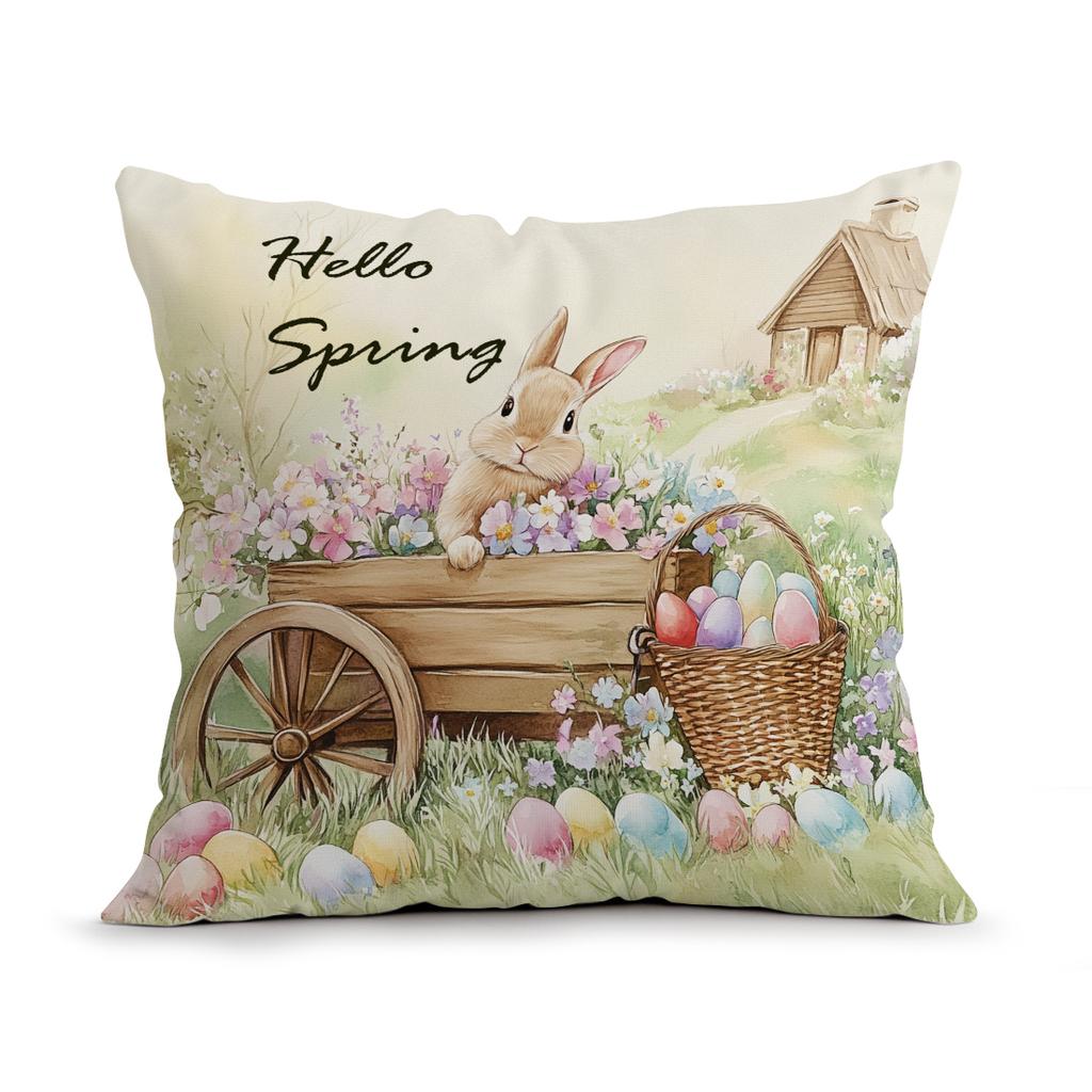 Rustic Easter Egg Floral Pillowcase Printed Polyester 40/45/50Cm Throw Pillowcover Decorative Sofa Cushion Pillowslip Home Decor