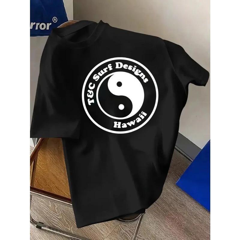 

Breathable Men s Yin-Yang T-Shirt | Oversized Casual Crew Neck, Lightweight Summer Tee, Machine Washable, Black with White Design, Short Sleeve 4XL чорний