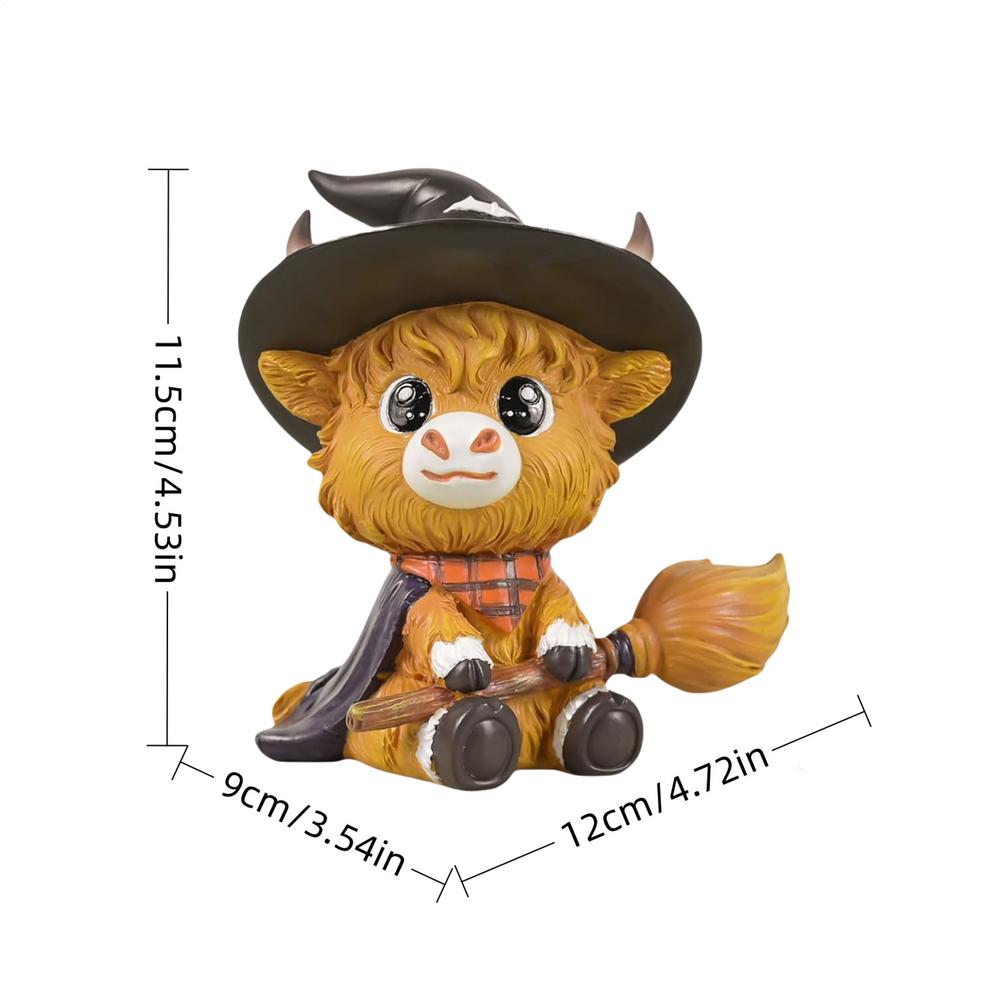 

Halloween Highland Cow Figurine Resin Animal Figurine Home Highland Cattle Gnome Sculpture Home Desktop Porch Decoration