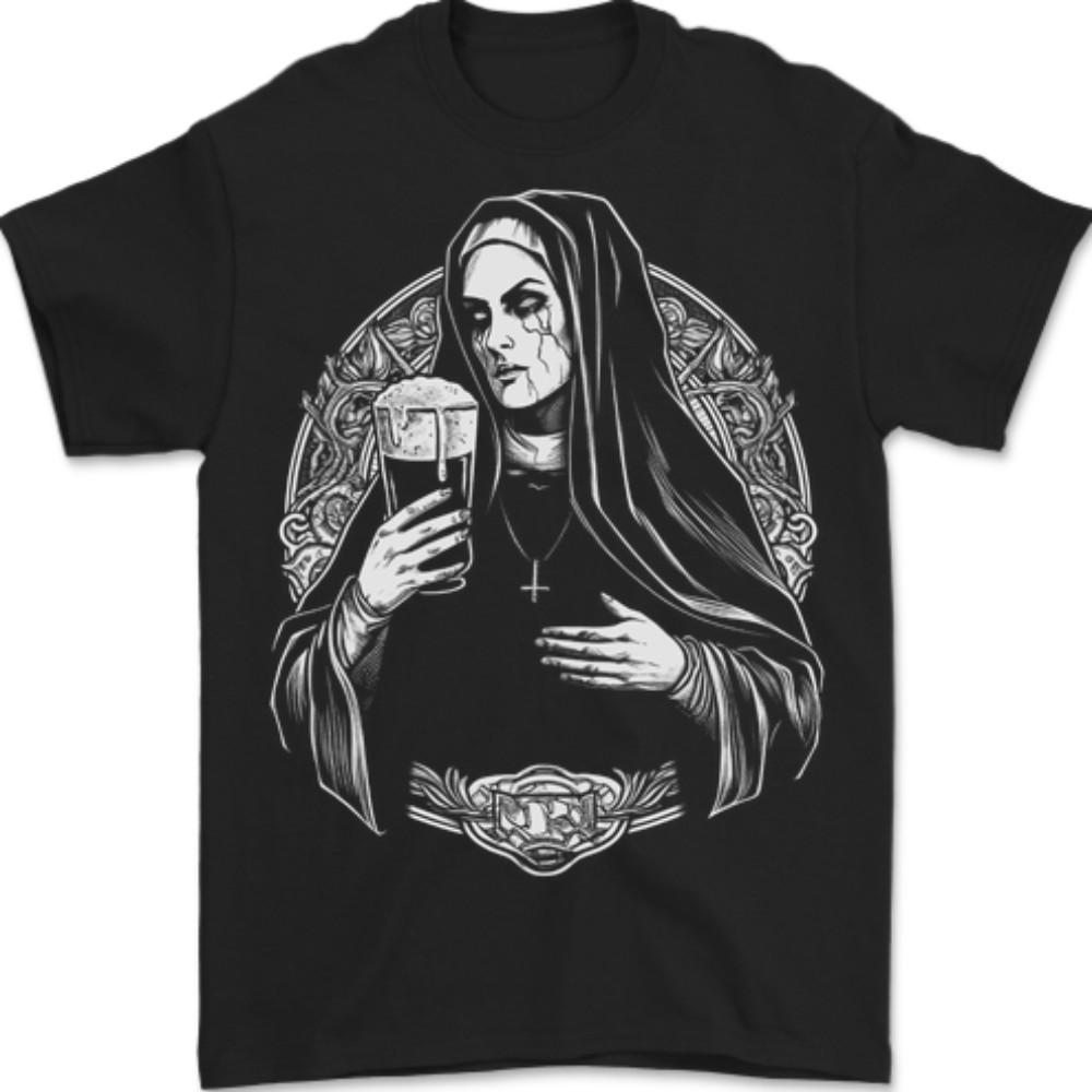 Evil Nun Drinking Beer Horror Halloween Mens T-Shirt 100% Cotton L