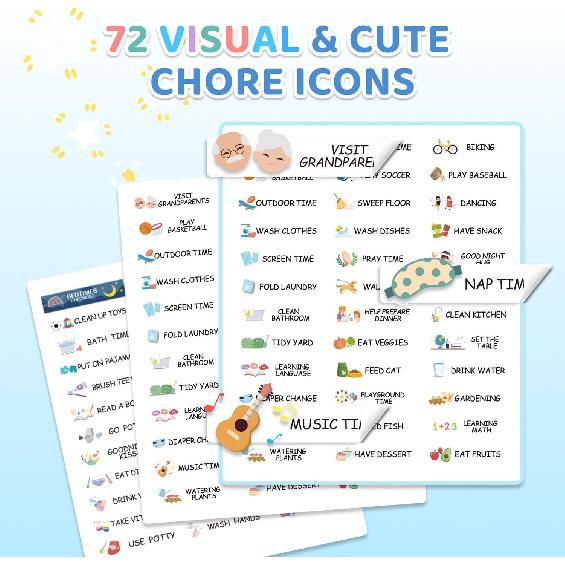 2 in 1 Bedtime/Morning Routine Chart for Kids Toddlers, Magnetic Chore Chart for Kids, Cute Visual Schedule for Kids Schedule Board for Home, Kids
