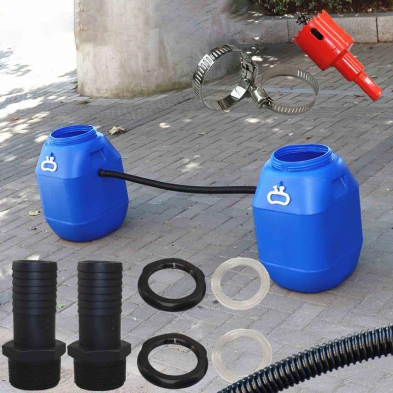 Garden Water Conservation Connector Set 1 Inch Robusts Barrels Fittings with 100cm Hose for Sustainable Rain Collection