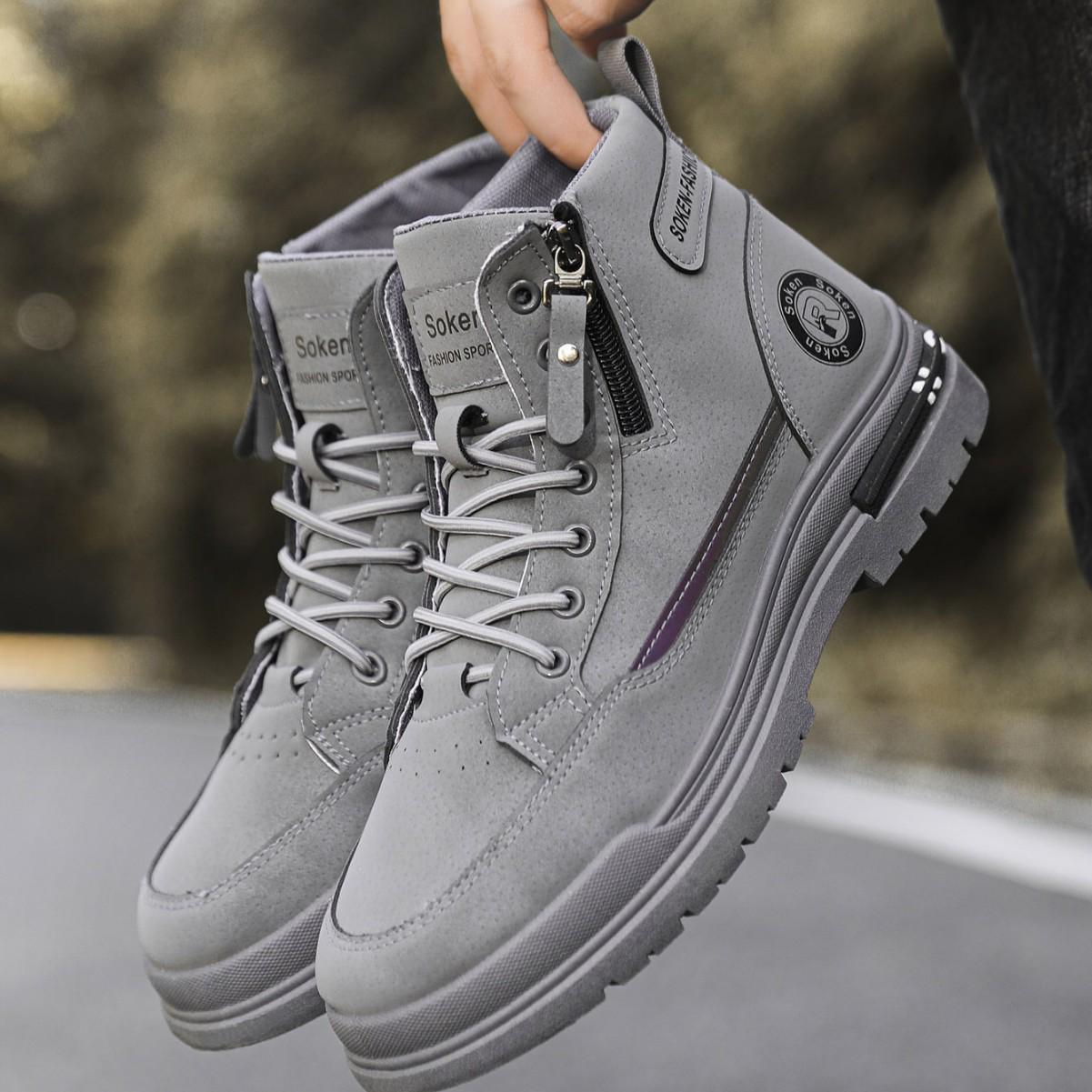 

Мужские кожаные ботинки мартин на высоком берце - Мода осень/зима 2025, Рабочая одежда 39 серый