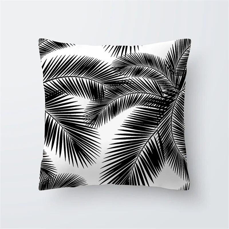 Home Decor Black and White Plant Leaf Sofa Pillow Cover Office Seat Cushion  Tropical