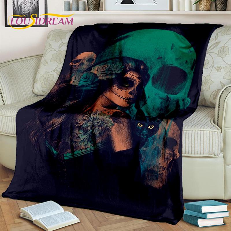 Horror Gothic Weiblicher Schädel Totes Mädchen Decke, Weiche Überwurfdecke für Zuhause Schlafzimmer Bett Sofa Picknick Reise Büro Überdecke Kind