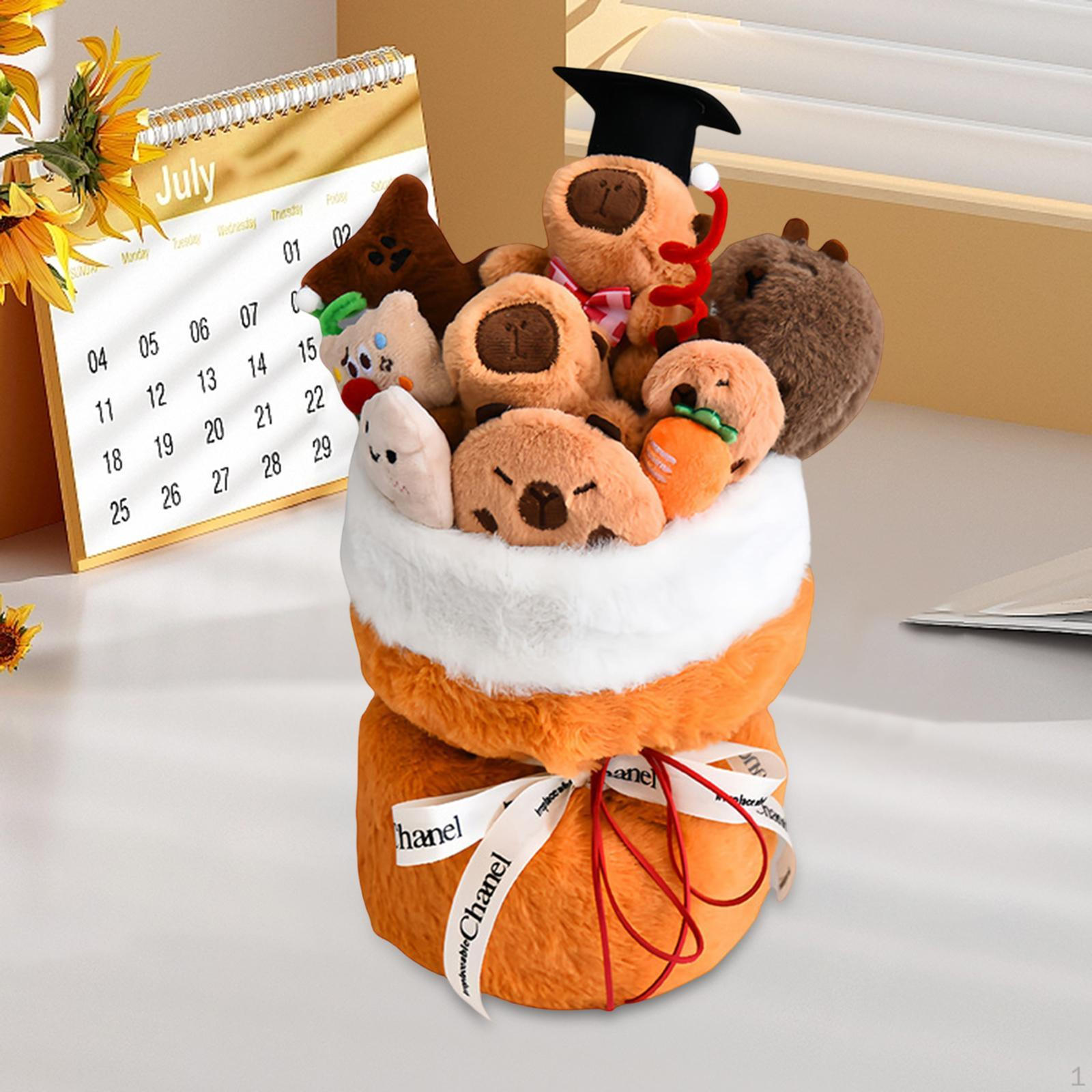 

Капибара плюшевая цветочная композиция кукла подарок для праздников и мероприятий оранжевый