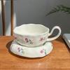 High Footed Flower Coffee Cups and Plates Ceramic Water Cup Afternoon Tea Cup Oat Breakfast Cups Milk Mug Flower Tea Mug