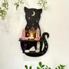 Estante de madera con forma de gato negro, estante flotante con fases lunares, soporte para cristales de chakras, soporte de exhibición de piedra, decoración de pared, decoraciones para el hogar de brujas