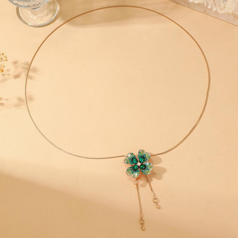 Elegant Shimmering Crystal Four-Leaf Clover Sweater Necklace