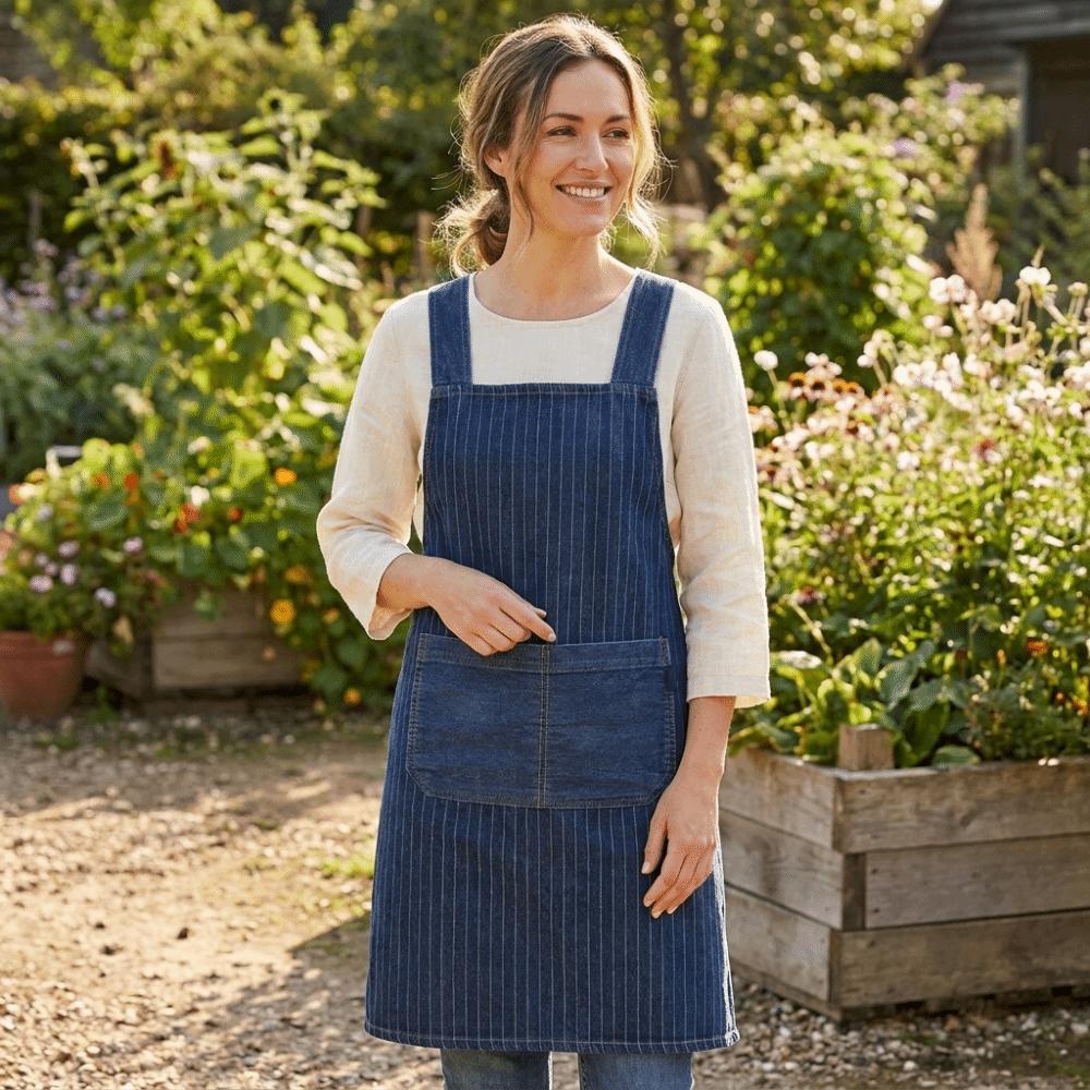 Portable Thick Washed Denim Apron Oil-Proof Wear-resistant Kitchen Apron Breathable Cooking Apron Restaurant