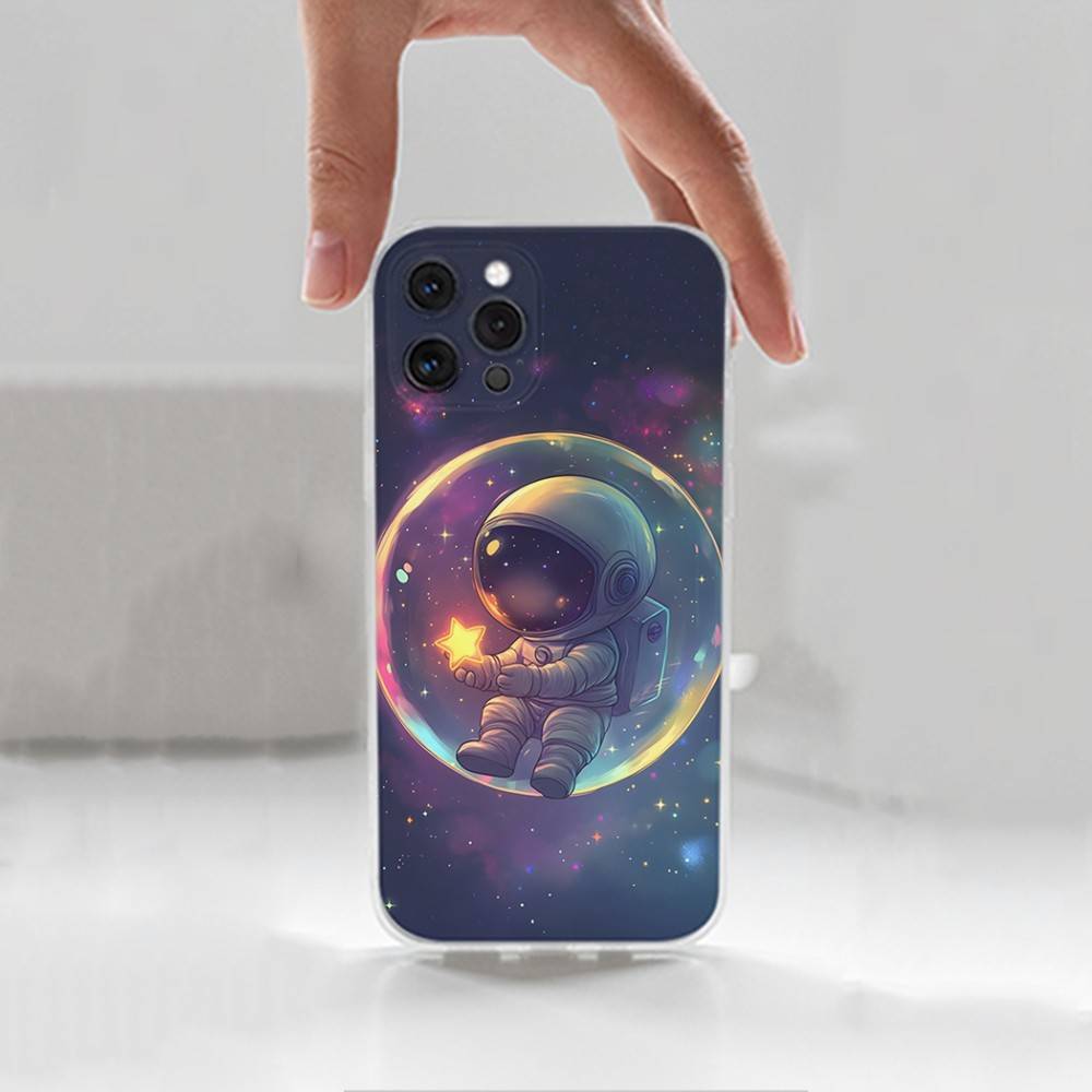 Universe Art Astronaut Phone Case For iPhone 14,13,12,11,17,16,15,Pro,Max,Plus,X,XS,XR,SE,Mini Transparent Soft Cover