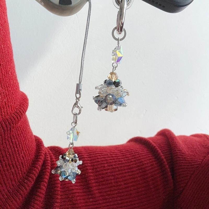 Cute Christmas Mobile Phone Straps Bead Christmas Tree Keychain Lanyard Bag Pendant Decoration Year Gift