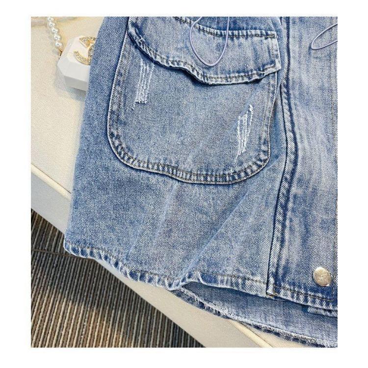 Plus Size Women Vest Sleeveless Waist Tie Fashion Slimming Long Retro Denim Jacket Casual Design