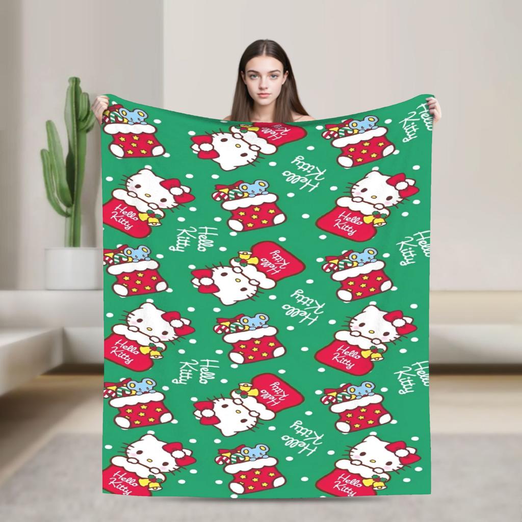 Cinnamoroll Christmas Fleece Blanket Funny Throw Blankets for Bed Sofa Couch 125*100cm Plush Thin Quilt