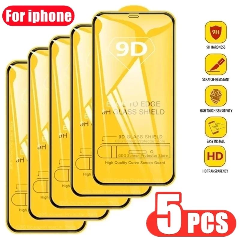 

Protetor de tela de vidro temperado com borda preta, 5 peças para iphone1516 17 pro max14 plus 13 12 mini geração película protetora reforçada iphone 11