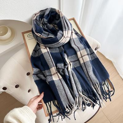New Scarf for Women In Classic Versatile Student Thickened Long Warm Plaid Shawl for Couples