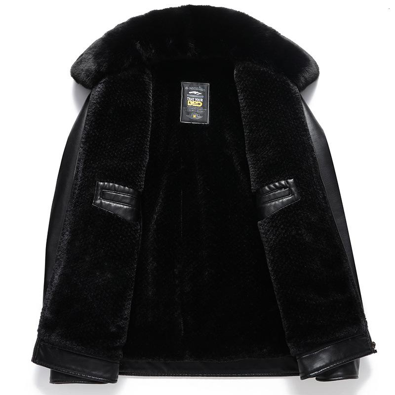 Leather Jacket Men's Fleece Thickened Leather Jacket Business Casual Fur Integrated Dad Jacket Jacket Winter