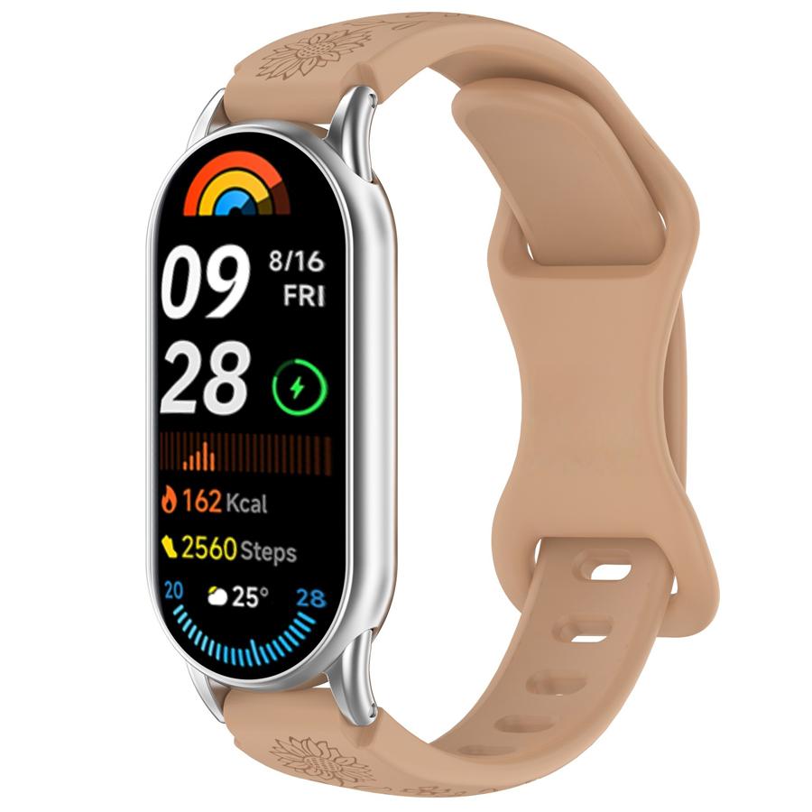For Xiaomi Band 10 9 8 Silicone Watch Strap 3D Carving Flowers Smart Watchband Replacement Bracelet for Xiaomi Miband 8 9 NFC Strap Engraved Bracelet