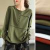 Retro Spring and Autumn Long-sleeved T-shirt Women's Casual Stitching Button Bottoming Shirt Top Women