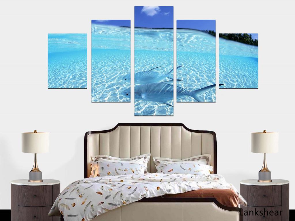 Modular Pictures Home Decor Canvas Paintings Prints 5 Pieces Two Fish Swimming in Clear Water For Living Room Posters Framework