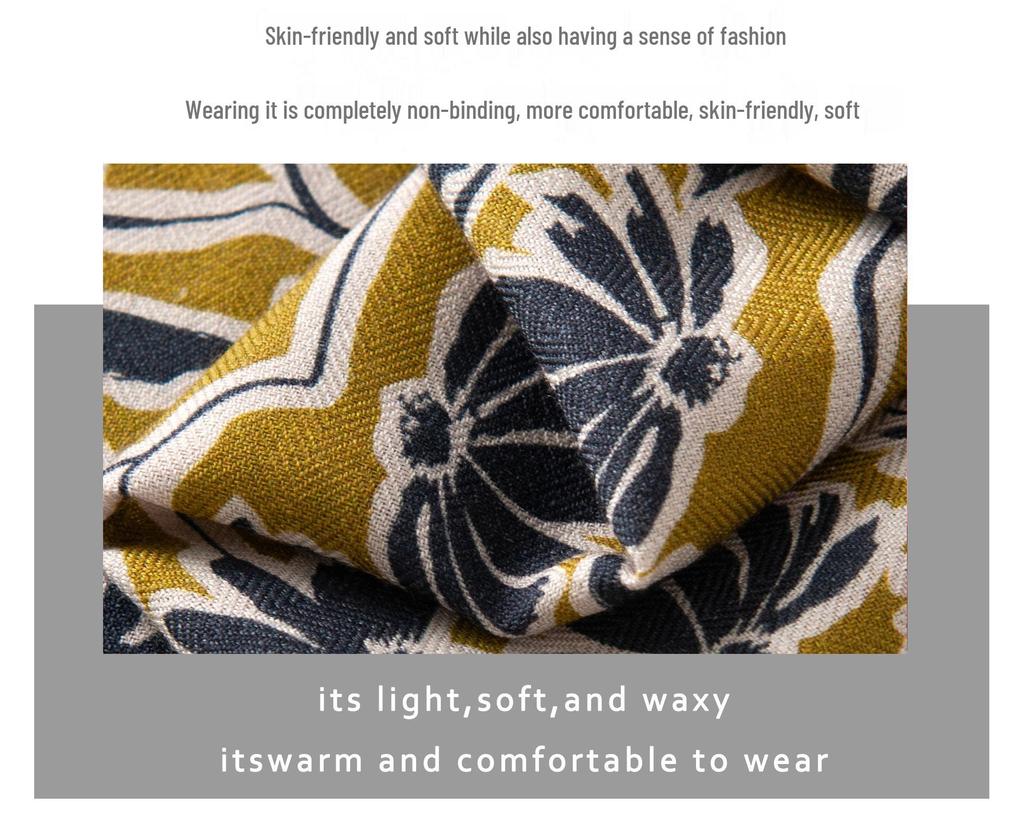 Elegant Double-Sided Daisy Print Wool Silk Scarf - Luxury Hand-Rolled 70cm Square