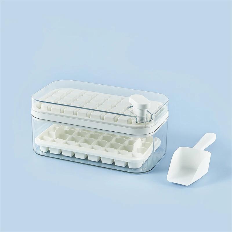 Multifuctional Ice Cube Molds Silicones Ice Mould Food Grade Mold Square Container Cold Drink Set Button Press Gather Ice Maker