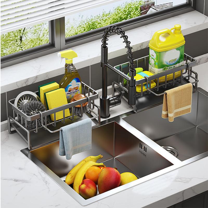 Kitchen Sink Drain Rack Organizer Plastic Self-draining Sink Shelf Soap Sponge Holder Dishcloth Towel Rack filter basket
