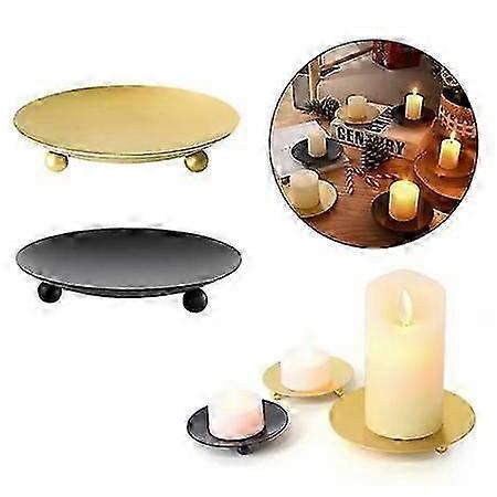 1 PC Round Candle Holder Decorative Iron Pillar Candle Plate Pedestal Candle Stand for Wax Candles Spa Wedding & Birthdays Party