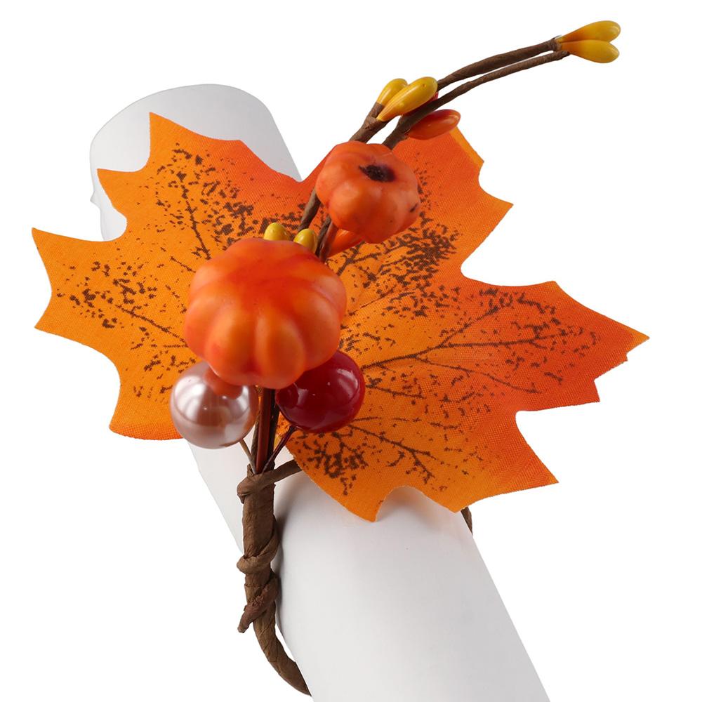 6Pcs Fall Themed Fall Napkin Ring Yellow Maple Pumpkin Napkin Ring  Table Decoration