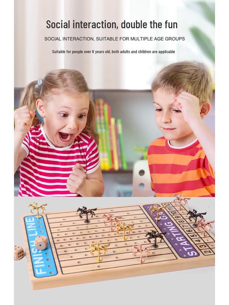 Solid Wood Horse Racing Board Game for Kids – Educational Wooden Toy