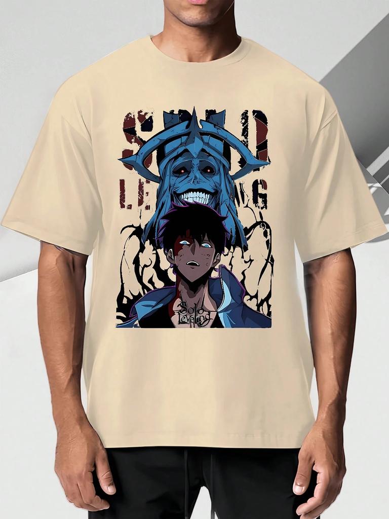 Solo Leveling Anime Graphic T Shirt Summer Men's Heavyweight Cotton Short Sleeve Loose Breathable Fashion Street Travel Top