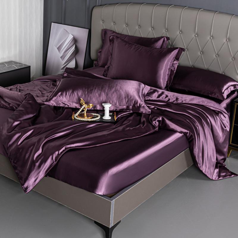 Summer double-sided ice silk mattress four-piece set silky smooth and cool silk three-piece set bed sheet quilt cover light luxury bedding cool