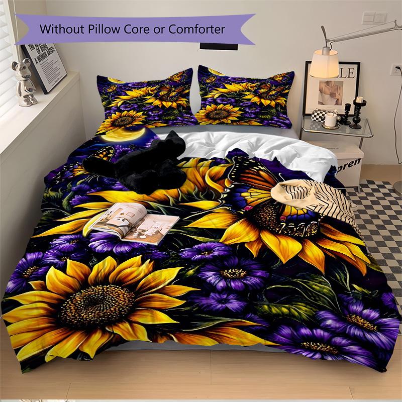 Butterflies Sunflowers Print 3Pcs Bedding Setduvet Cover With 2 Bedropillowcase Home Birthday Gift