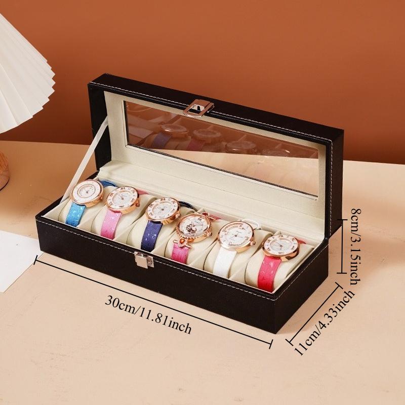 PU Leather Watch Box - Transparent Lid Display Case with Soft Interior, Multi-Drawer Storage Organizer for Jewelry Collection