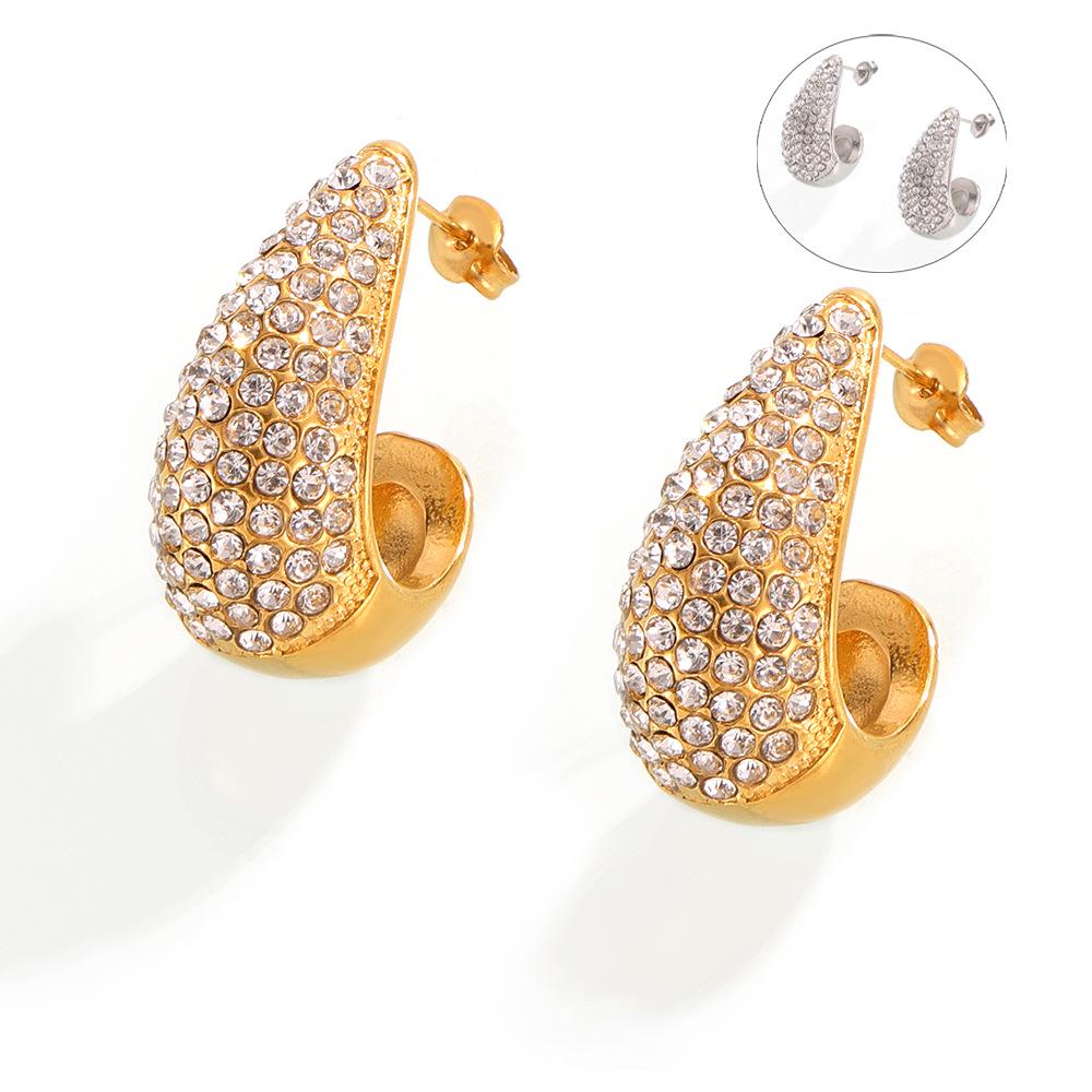 European Style Water Drop Rhinestone Earrings: Fashionable, Light Luxurious, Temperament Enhancing, 18K Gold-Plated Titanium Steel.